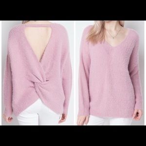 Blush Pink Open Back Knot Sweate